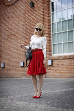 Red midi skirt