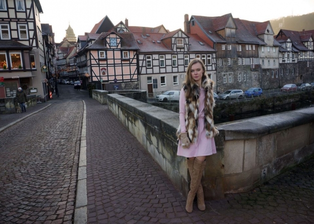 Fur Vest & Pink Dress