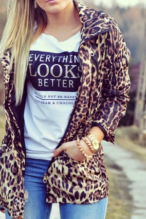 Jeans, white & leopard